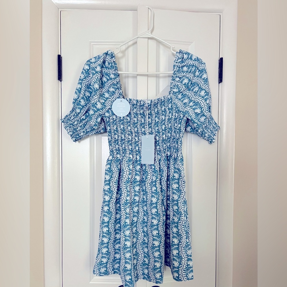 NWT Hill House Athena Nap Dress XS Trailing Vine Blue Crepe XS